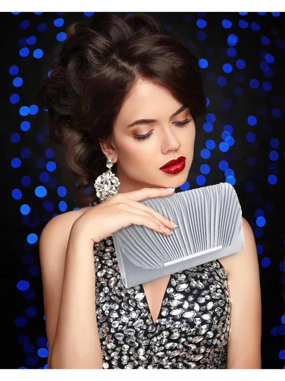 Women's Silver Clutch Purse Evening Envelope Wedding Crossbody Shoulder Bag